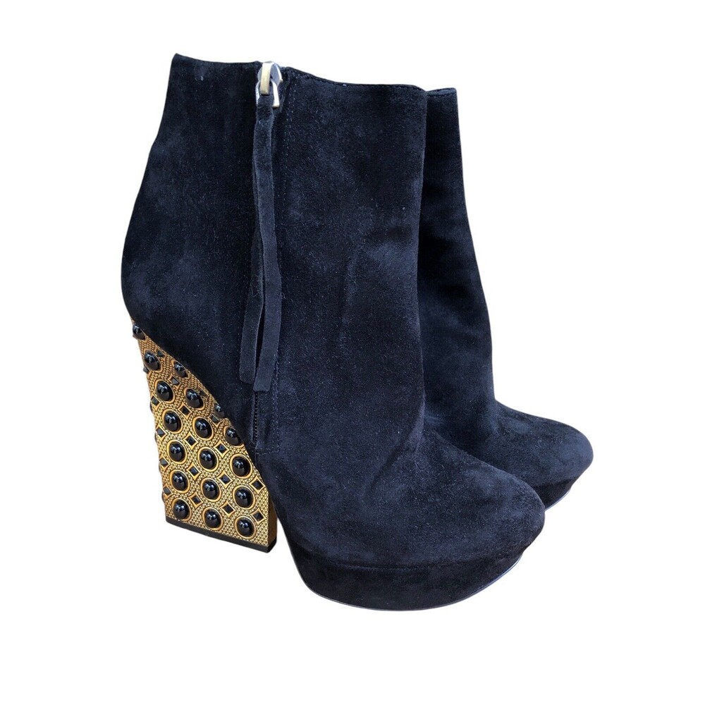 Boutique 9 black exotic Black And Gold Studded Heel boots size 8.5